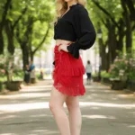 Coral Red High Low Net Short Skirt with Deep Hood for Reenactment