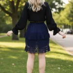 Navy High Low Net Short Skirt with Deep Hood for Reenactment