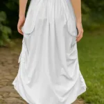 Desert Nomad Boho Medieval Skirt – White with Deep Hood for Reenactment