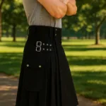 Traditional Scottish Utility Kilt with Cargo Pockets Black with Deep Hood for Reenactment