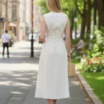 Women’s Steampunk Ebonwood Empress Dress – Off White with Deep Hood for Reenactment