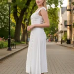 Women’s Steampunk Ebonwood Empress Dress – White with Deep Hood for Reenactment