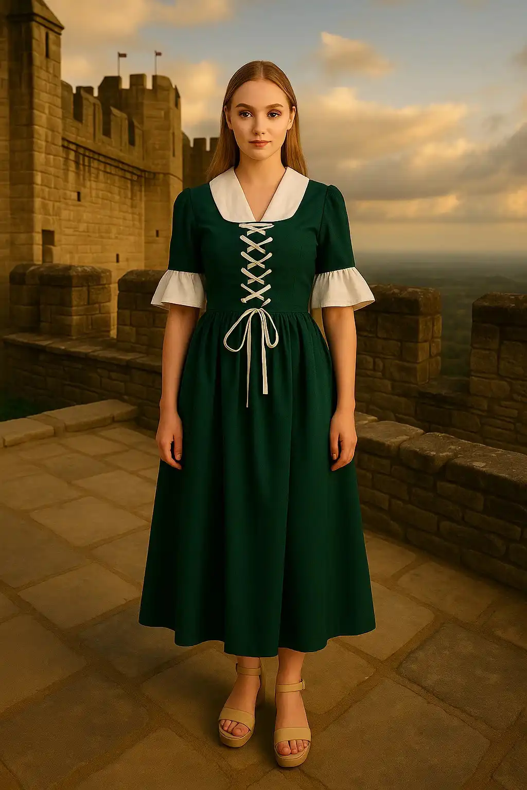 steampunk dress green 1970's Plaid and Floral Cotton Dress – Eveliina Vintage main image 1
