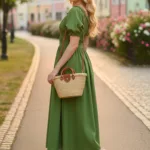 Women’s Petal Breeze Dress Army Green with Deep Hood for Reenactment