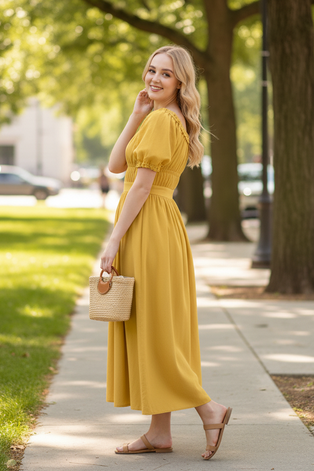 Women's Petal Breeze Dress Goldenrod Yellow | TudorDressing