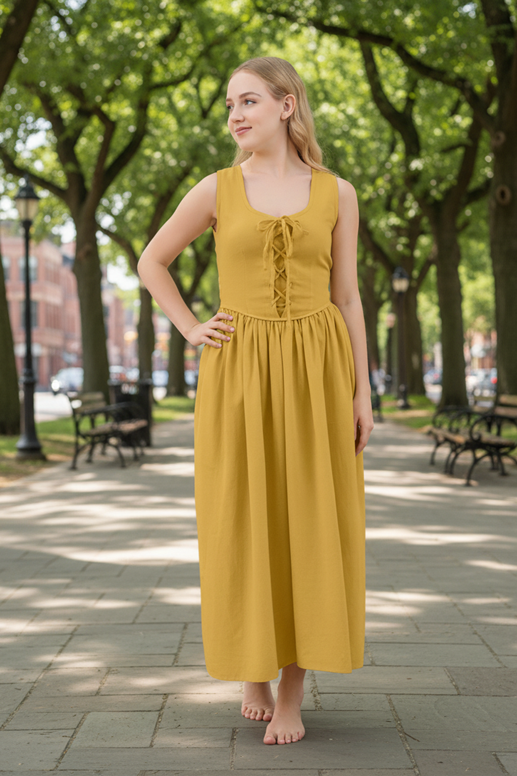 green emerald velvet dress Lilith Dress in Goldenrod main image 0