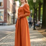 Women’s Wisteria Wonder Dress Rust with Deep Hood for Reenactment