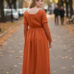 Women’s Wisteria Wonder Dress Rust with Deep Hood for Reenactment