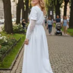 Women’s Wisteria Wonder Dress White with Deep Hood for Reenactment