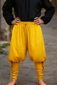 Men's Costume Pants - Gold Rayon Viscose Royal Pirate Harem Pants with Corded Legs | Captain Cottuy