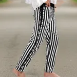 Pirate Pants Black White – Striped Cotton Renaissance Medieval Trousers for Men with Deep Hood for Reenactment