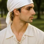 Men’s Pirate Large Sash – Satin – White with Deep Hood for Reenactment