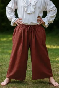Cotton Pirate Pants for Men - Historical Renaissance Medieval Trousers - Drawstring Chocolate