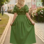 Women’s Petal Breeze Dress Army Green with Deep Hood for Reenactment