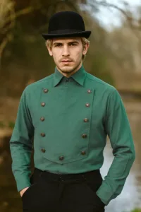 Men’s Steampunk Linen Airship Bib Shirt – Green