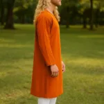 Medieval Robertus Linen Underdress – LARP & Fantasy Role Play Events – Orange with Deep Hood for Reenactment
