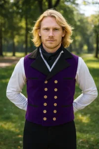 Men’s Joshua Velvet Steampunk Waistcoat Purple Velvet – Design #1342