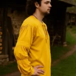 Redbeard Pirate Shirt Gold with Deep Hood for Reenactment