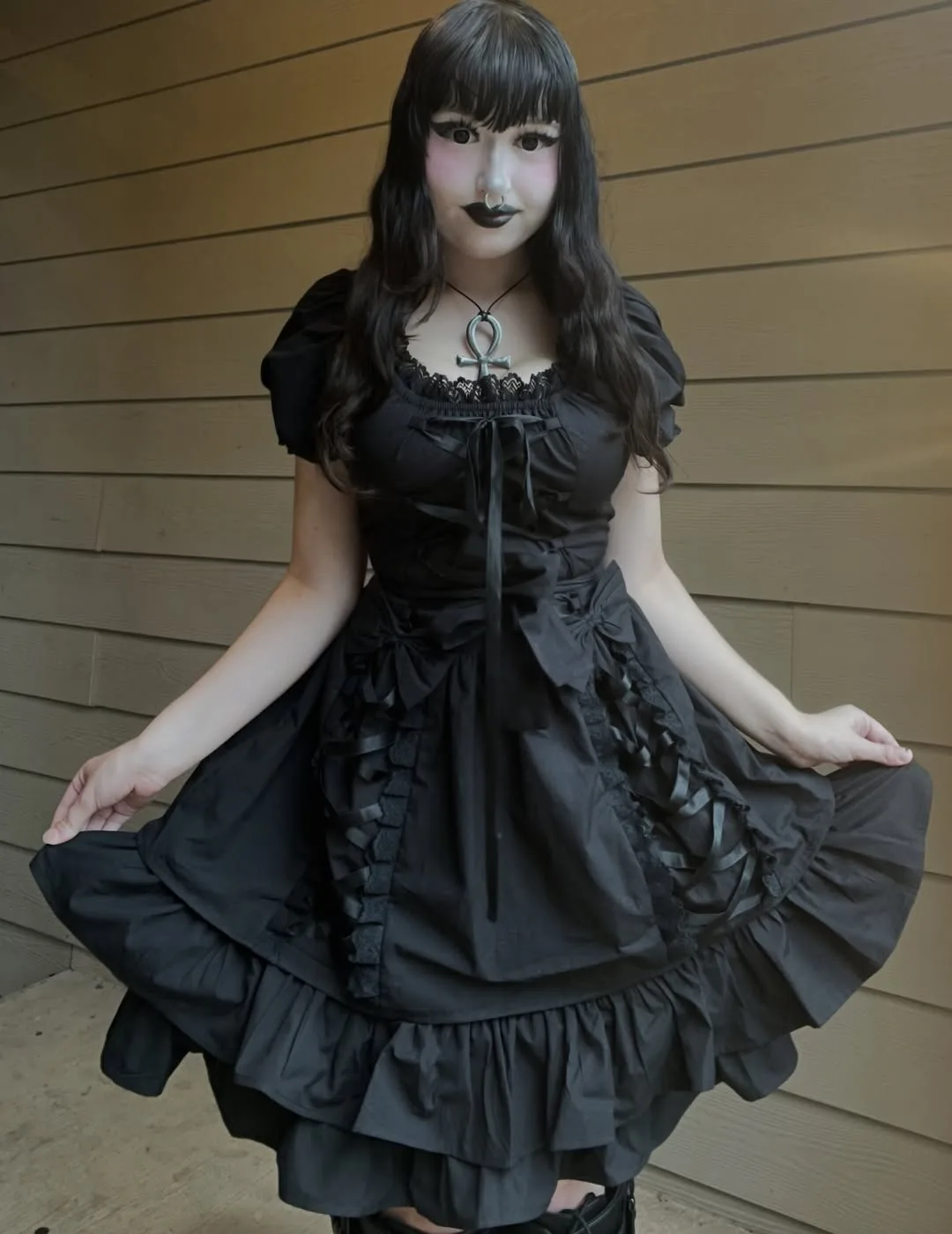 wholesale gothic lolita dress ribbon lace layered design