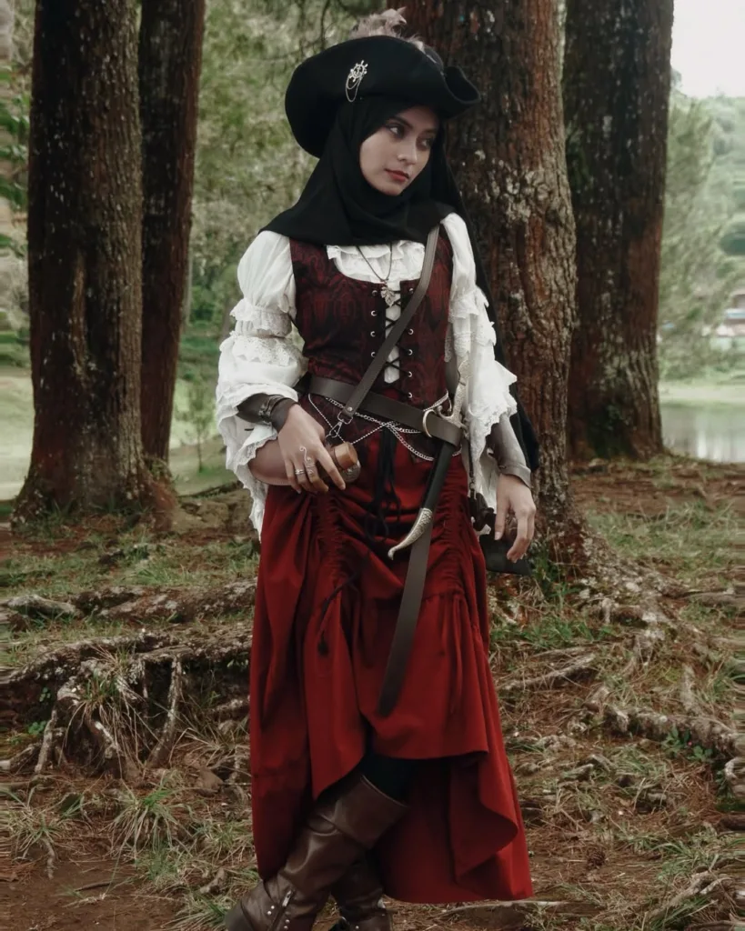 steampunk cosplay outfit women red skirt